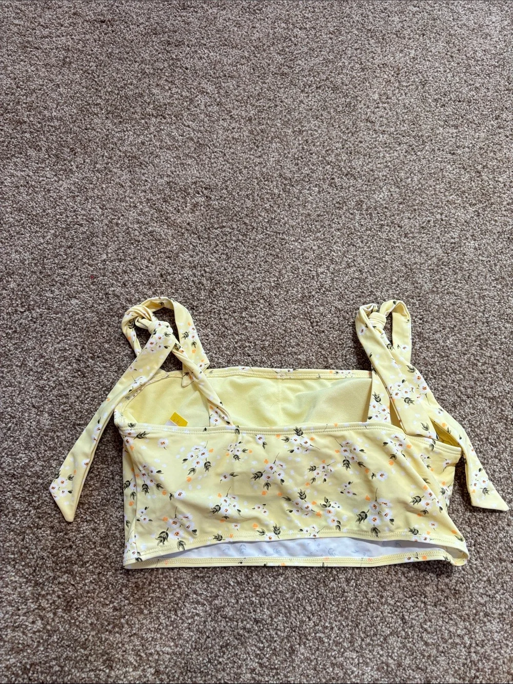 No Boundaries Yellow Floral Tie-Strap Swim Crop Top